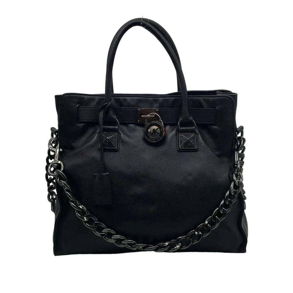 Michael Kors Black Leather Tote with Chain Strap